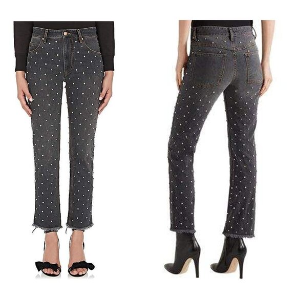 Isabel Marant Ulano Swarovski Crystal Embellished Straight Jeans Size 40 AS IS - Picture 1 of 13